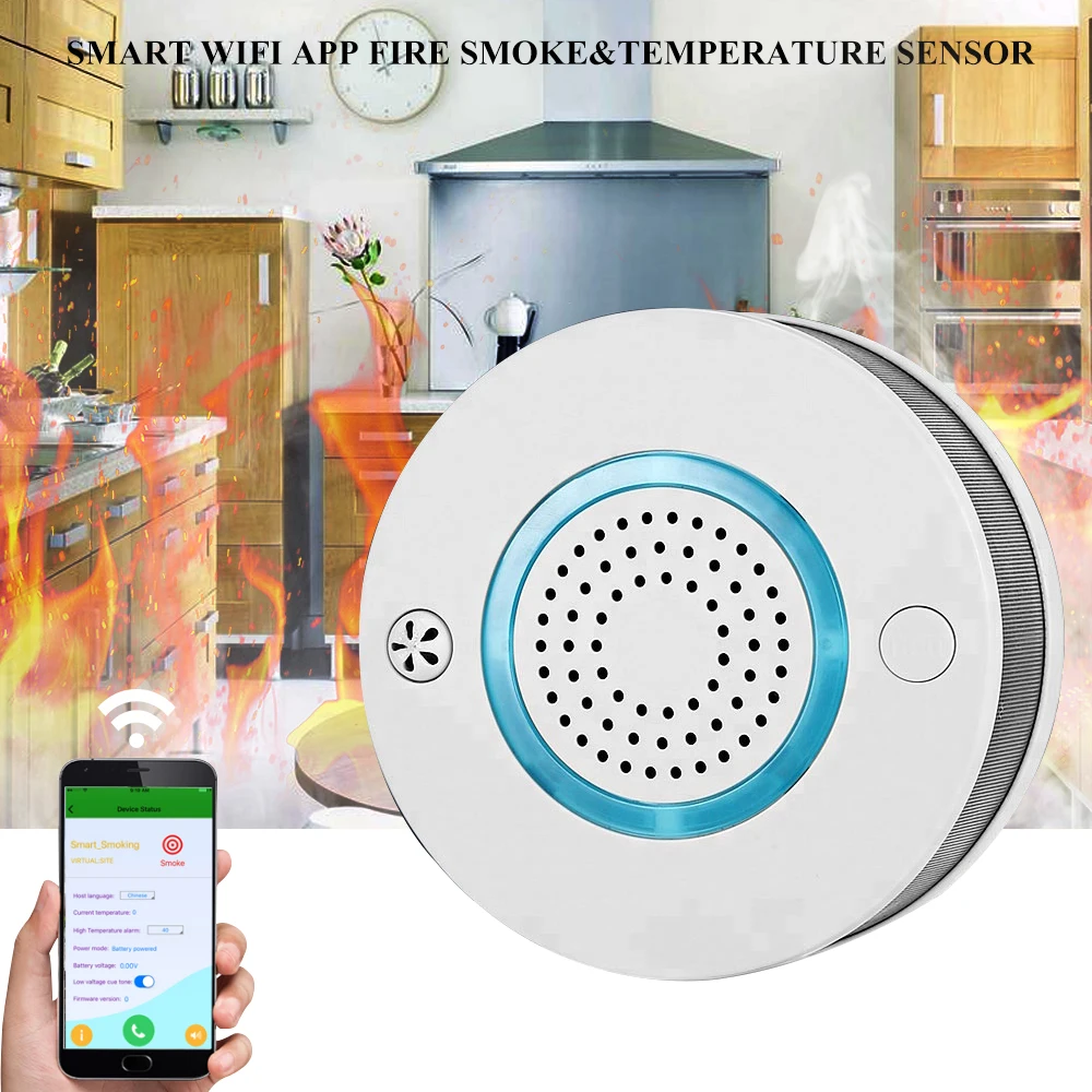 Temperature Sensor WIFI Wireless Smoke Temperature Detector Alarm APP Remote Control Home Security Alarm System