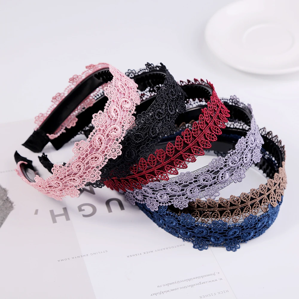 Charm Lace Embroidery Leaf Flower Hairband Women Girl Non-slip Hair Head Hoop Bands Accessories Mesh Yarn Thin Headband Headwear