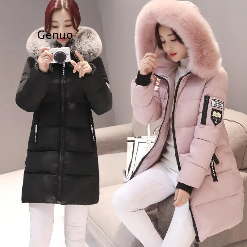 

New Parka Womens Winter Coats Womans Long Cotton Casual Fur Hooded Jackets Warm Parkas Female Overcoat Coat Fast shipping