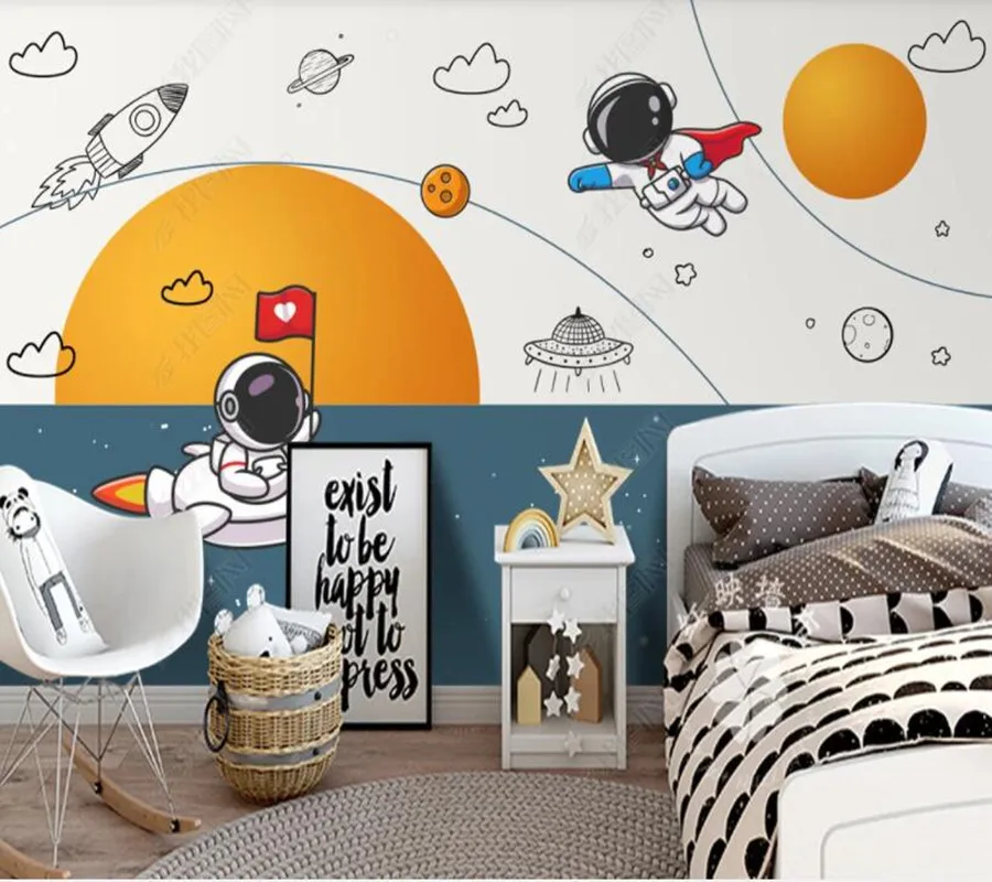 

Custom papel parede Modern nordic hand-painted cartoon astronaut children's room for living room bedroom decoration wallpaper