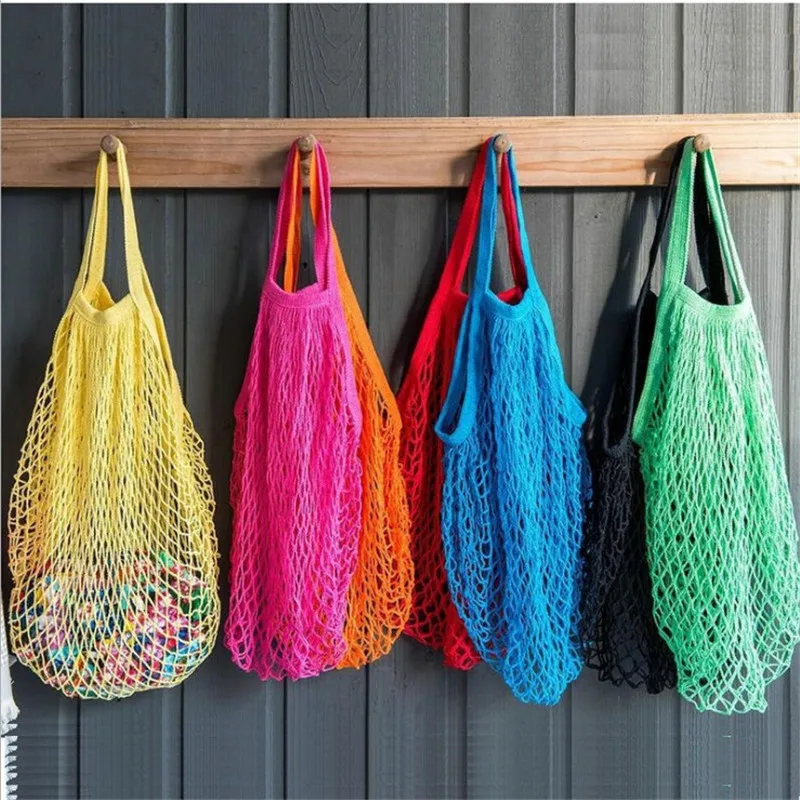 Reusable Grocery Shopping Bags Fruit Vegetable Bag Washable Cotton Mesh String Organic Organizer Handbag Short Handle Net Tote