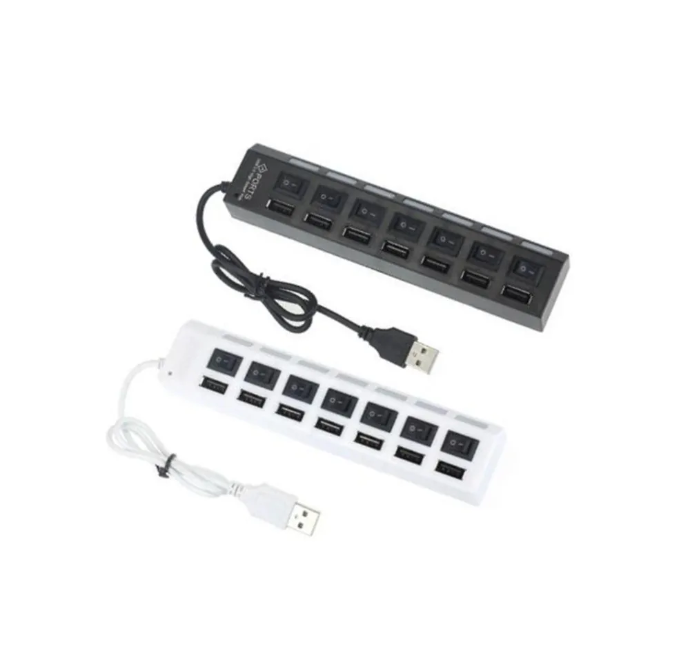 7 Ports USB Hub LED USB 2.0 Adapter Hub Power Multi Usb Splitter with on/off Switch or EU / US Power Adapter For PC Laptop