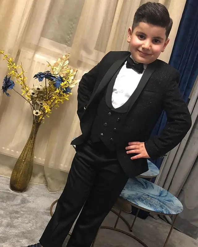 2020 Handsome Schwarz Jungen Formale Tragen Jacke Hosen 2 Stück Set Anzüge für Hochzeit Abendessen Kinder Kinder Smoking