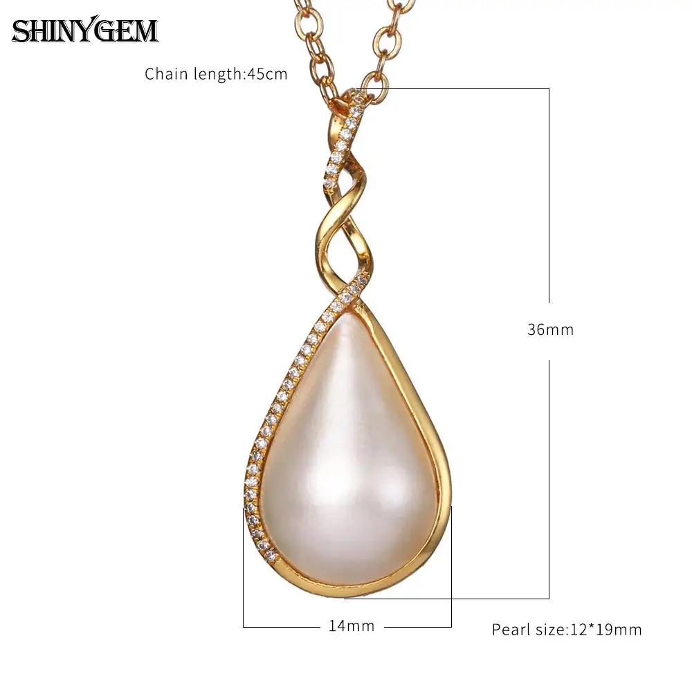 ShinyGem Small Diamond Water Drop Necklaces S925 Sterling Silver Twist Necklaces Big Natural Seawater Pearl Necklaces For Women