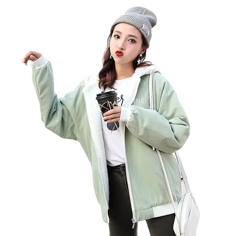 

Add Velvet Women's Coat Winter Clothes New Thicken Ladies Cotton Clothes Student Jacket Imitate Lamb Hair Baseball Uniform