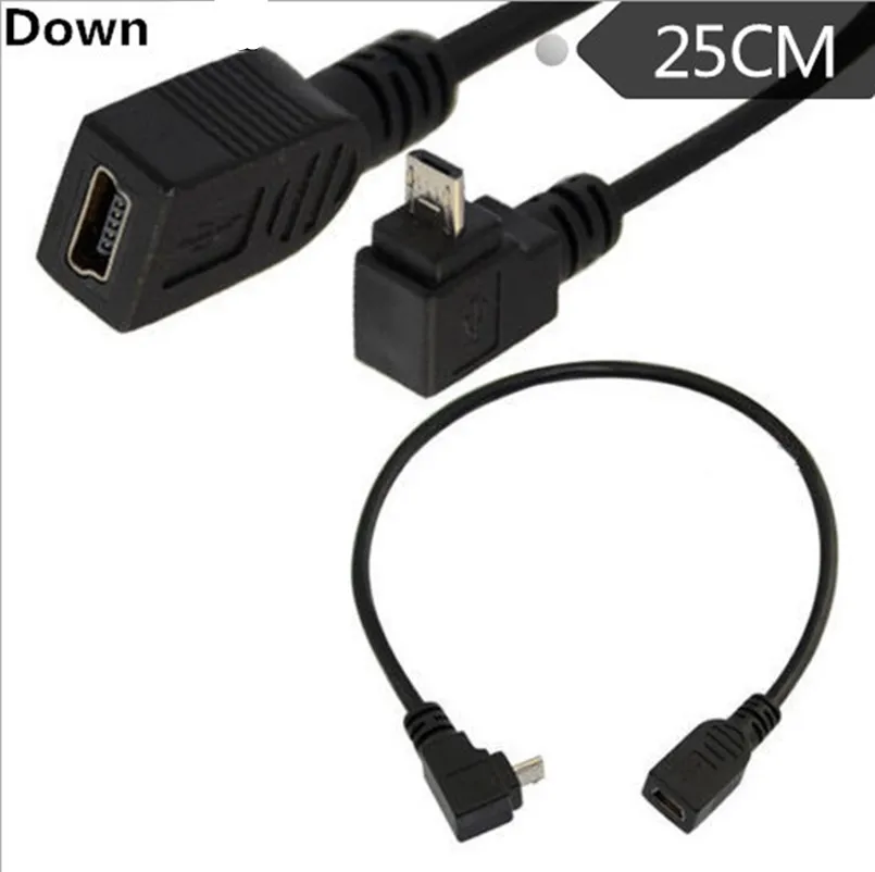 90 Degree Down&Up&Right & Left Angled Micro USB 2.0 5Pin Male to mini usb Female Extension connector Adapter Long plug Connector