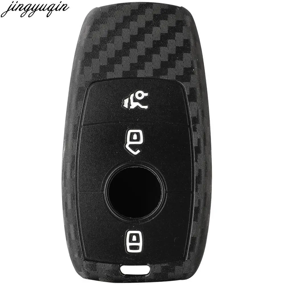 Jingyuqin 30pcs Remote Car Key Case Carbon Silicone Cover For Mercedes Benz A-class 2016 E200 E300 E350 E450 2016-2020 3/4Button