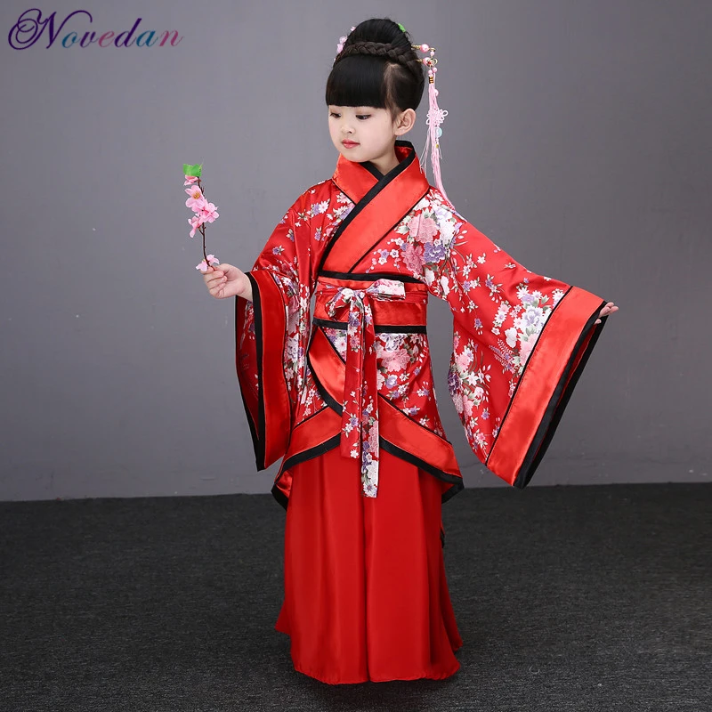 Traditional Chinese Dance Costumes For Girls Ancient Opera Tang Dynasty Han Ming Hanfu Dress Child Clothing Folk Dance Kimono