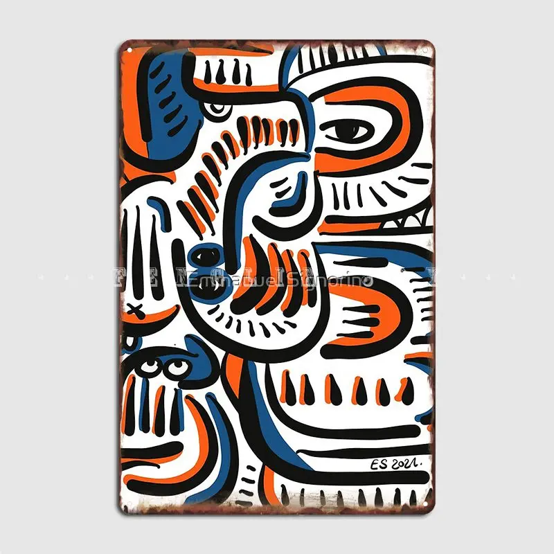 Blue Orange Aztec Graffiti Street Art Creatures By Emmanuel Signorino Metal Plaque Poster Plates Wall Tin Sign Posters