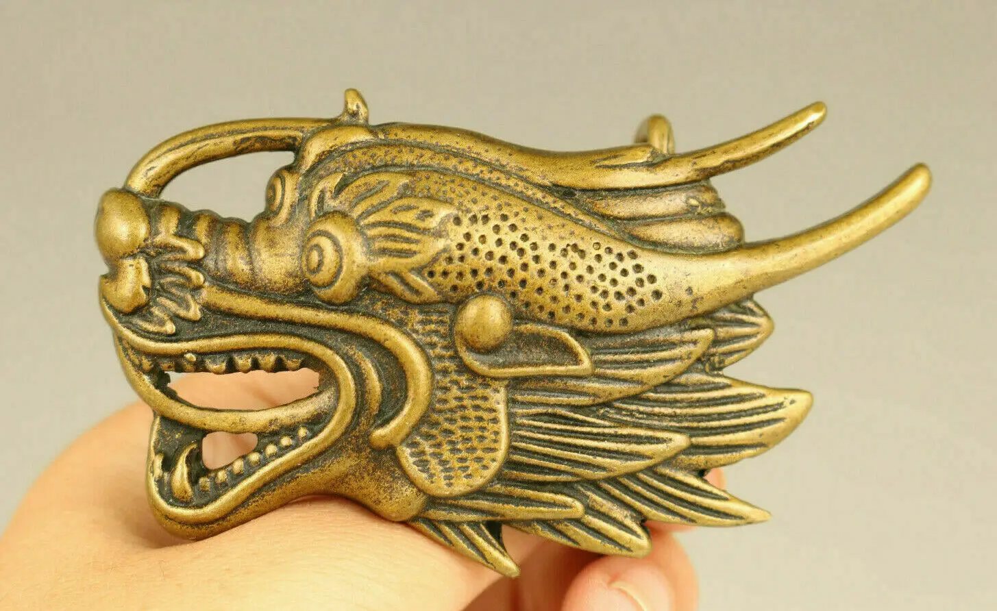 Chinese bronze hand casting dragon head statue noble belt fastener Belt buckle