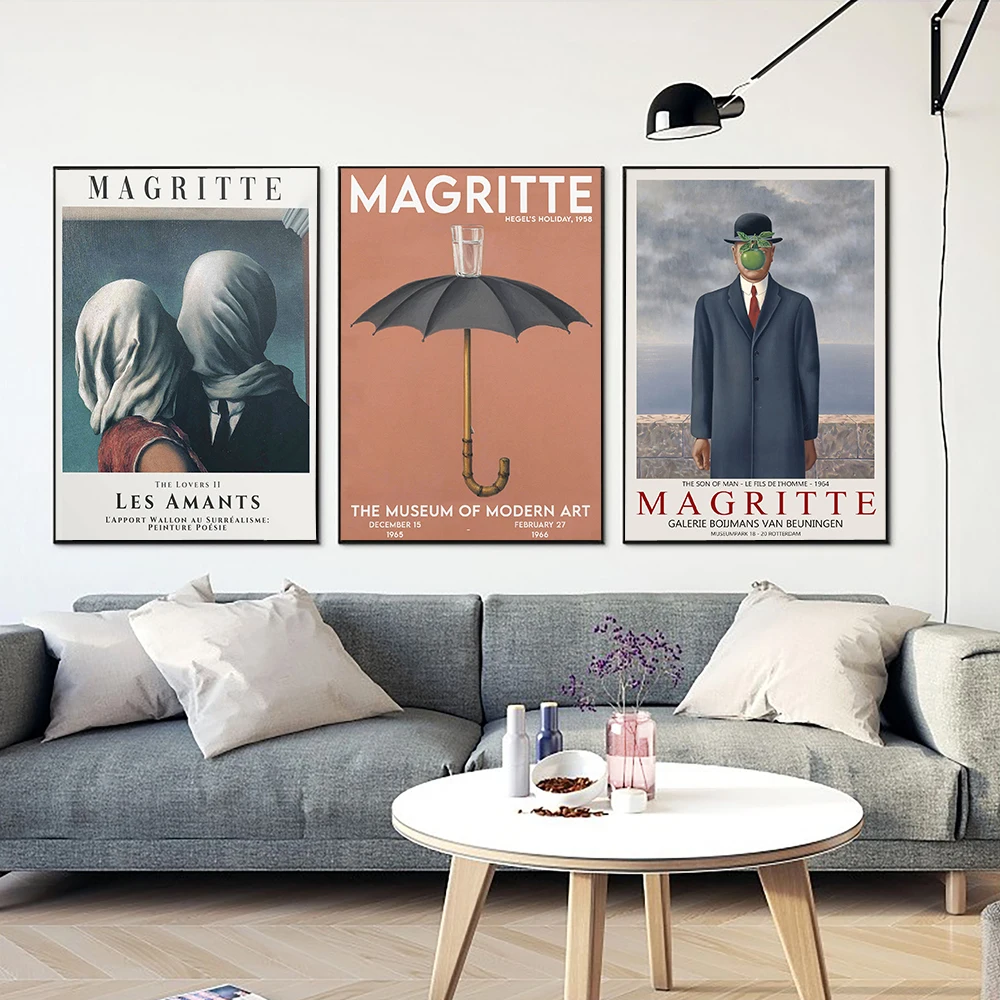 Rene Magritte Artist Surrealist Umbrella Painting on Canvas Posters and Prints Cuadros Wall Art Pictures For Living Room Decor