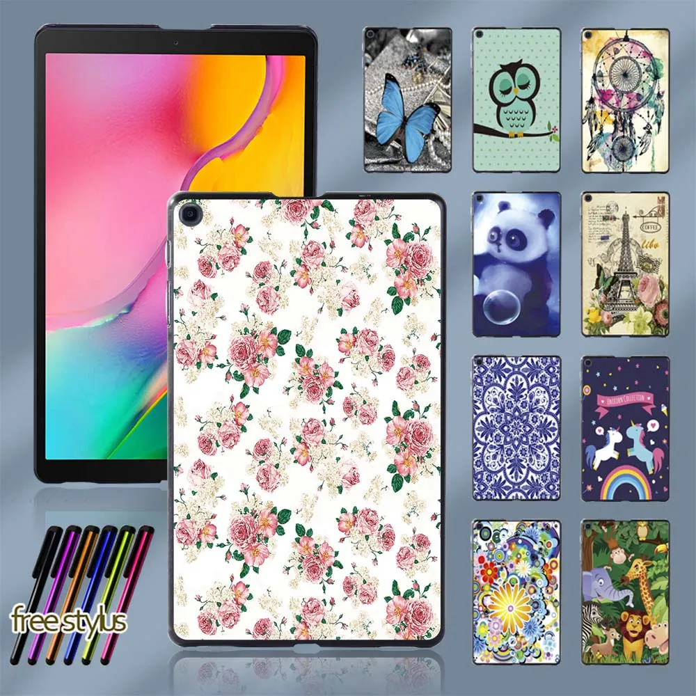 For Samsung Galaxy Tab A 10.1 2019 T510/T515 Ultra-thin Printed Plastic Durable Protective Back Shell Cover+ Free Stylus