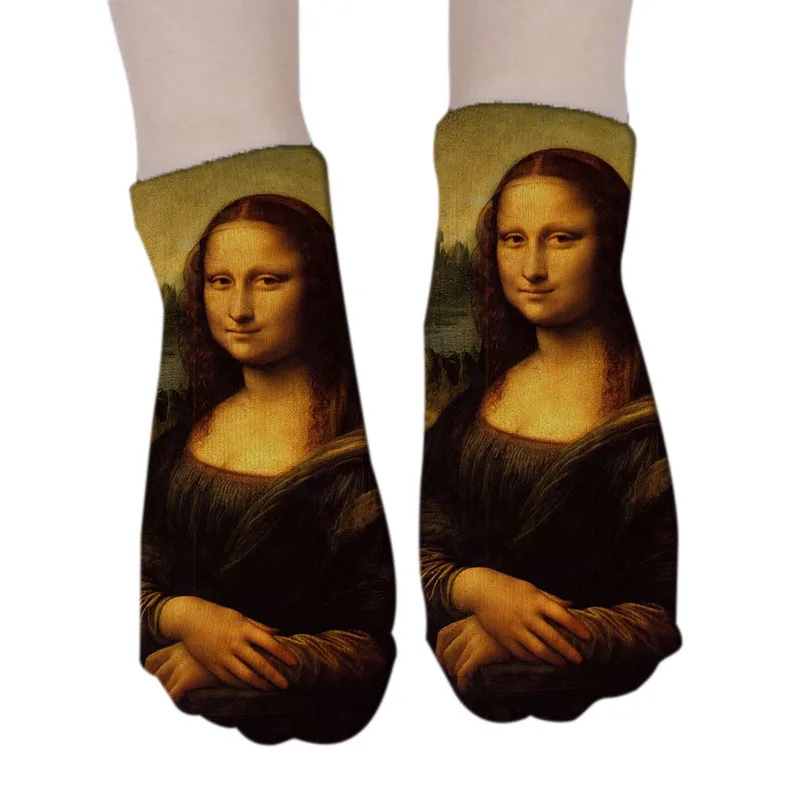 3D Printed Fashion Casual Retro Oil Painting Character Portrait Socks Leonardo da Vinci Mona Lisa Art Women Happy Cotton Socks