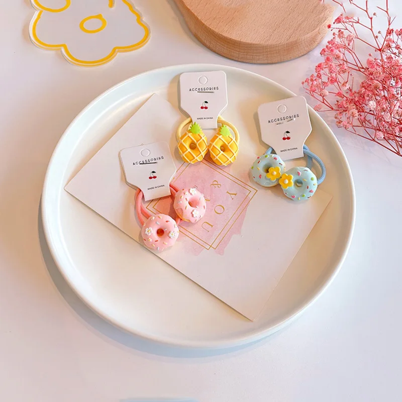 Lovely Donuts Elastic Hair Bands Dessert Shape Princess Hair Rope Girls Hair Gum Sweet Ponytail Holders Korean Rubber Ties