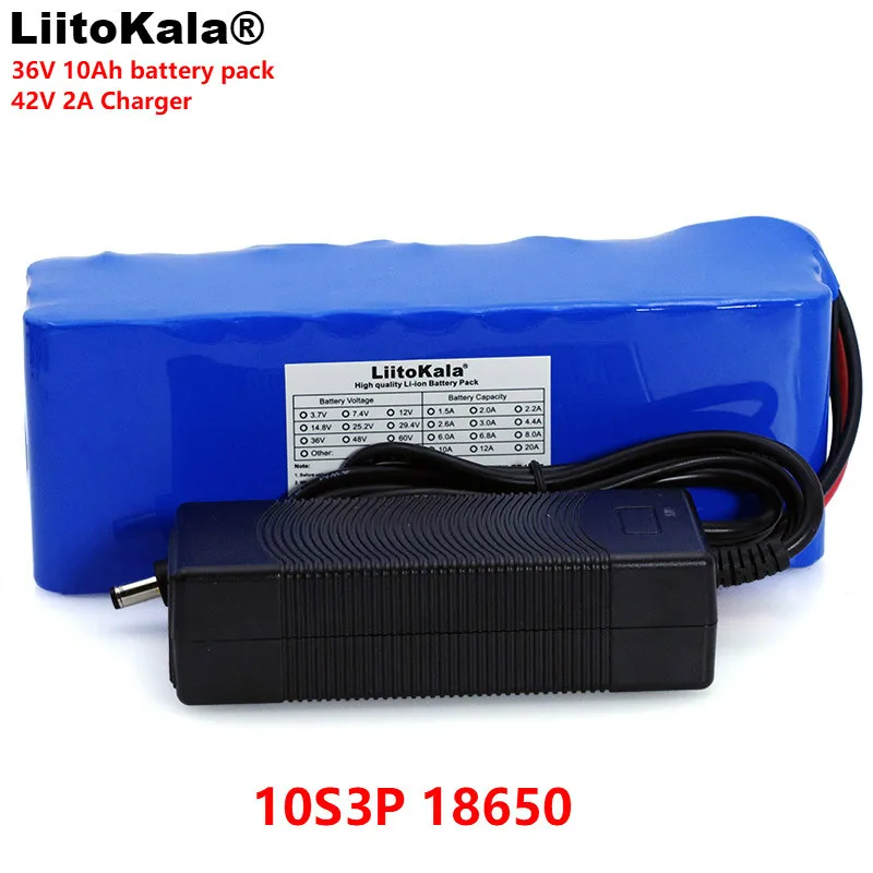 

LiitoKala 36V 10Ah 10S3P 18650 Rechargeable battery pack ,modified Bicycles,Electric vehicle li-lon batteries +2A Charger