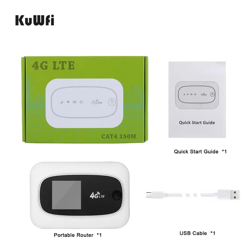 KuWFI Mobile 4G Wifi Router Mobile WiFi Hotspot Travel Router Partner4G  Wireless SIM Routers with SD and SIM Card Solt