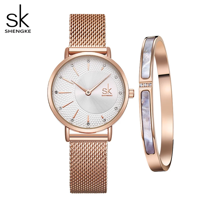 Women Watches Set Bracelet Japanese Quartz Movement Watches For Women Rosegold Elegant Gift Stainless Steel Mesh Ladies Clock