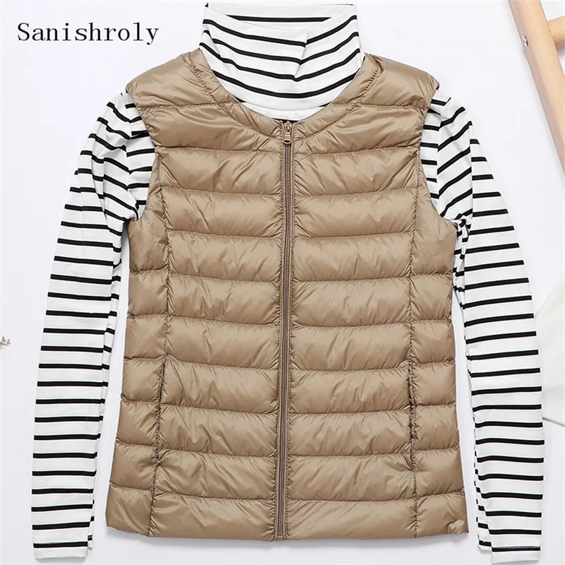 Winter Ultra Light Down Vest Coat Puffer Parkas Women Short O Neck White Duck Down Vests Ladies Sleeveless Waistcoat Outwear