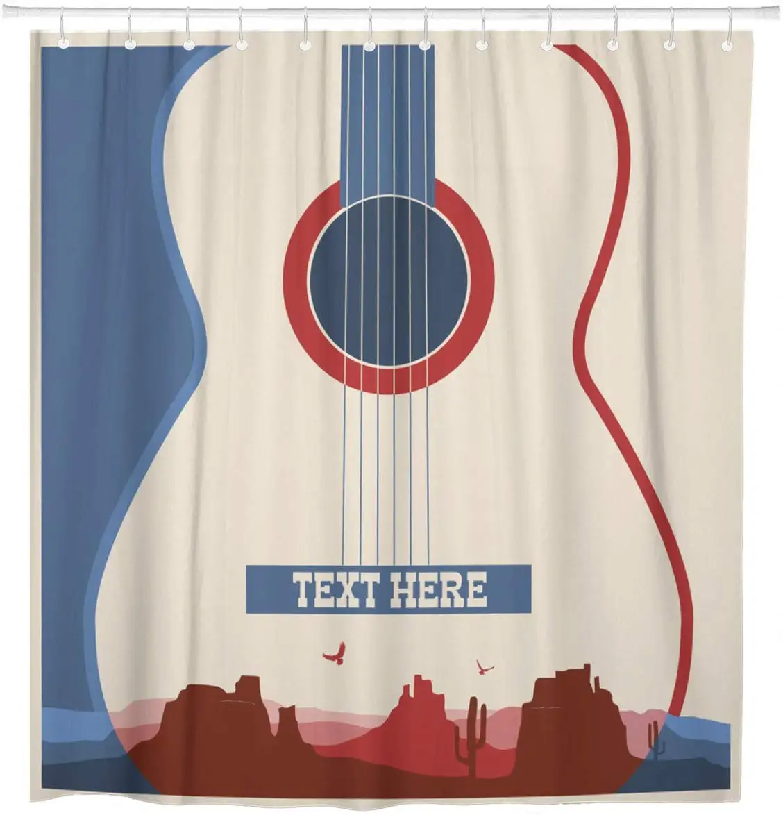 Western Concert of Music Festival Country Guitar Rock Blues Shower Curtain Waterproof Polyester Fabric 72 x 72 Inches Set