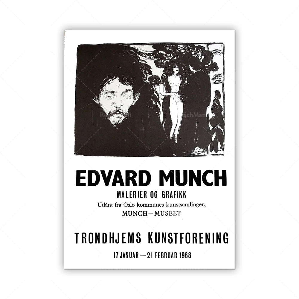 

Reprint of a 1968 Vintage exhibition Poster for works by Edvard Munch