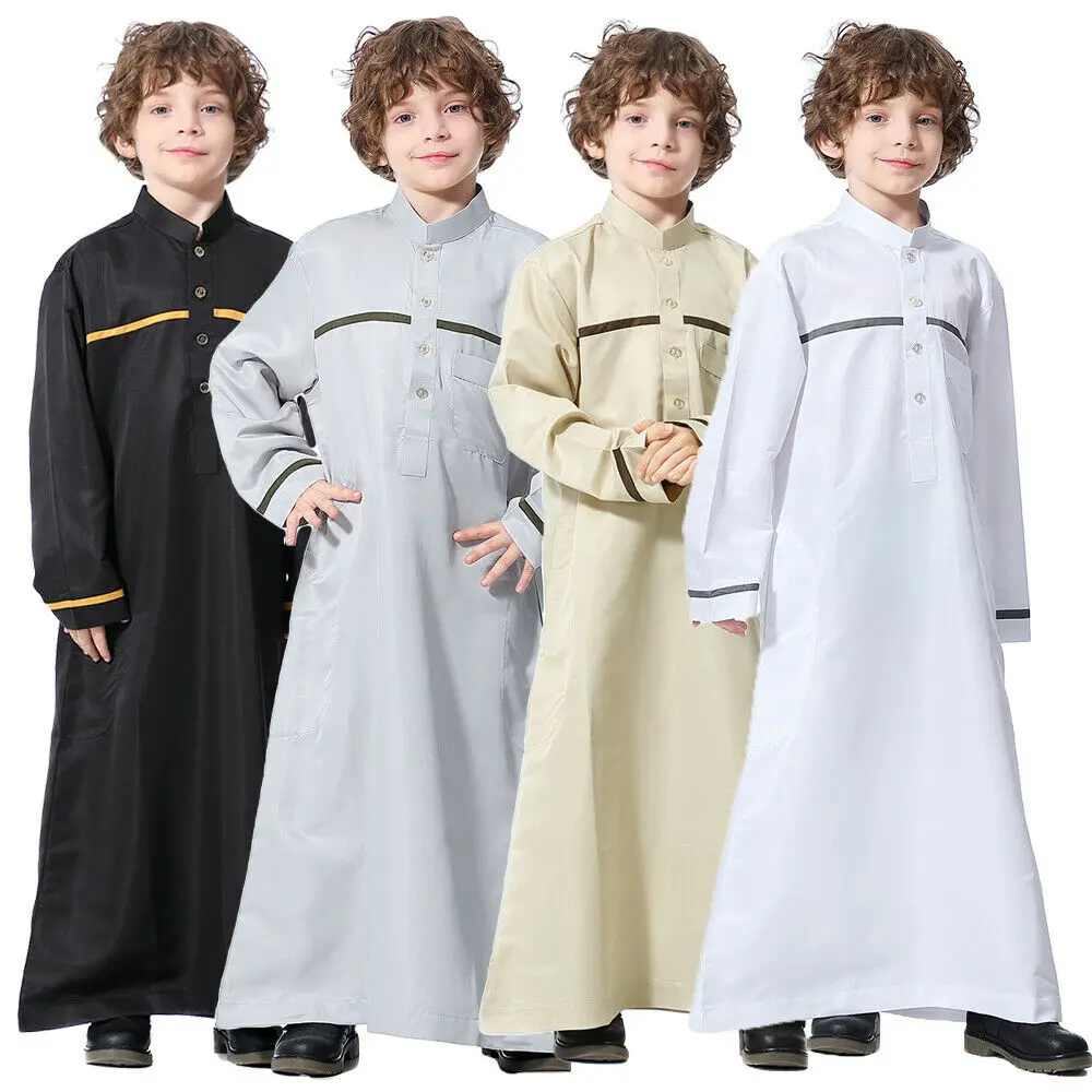 Roupão muçulmano para meninos, jubthobe thawb islâmico, roupa kaftan abaya, roupão infantil ramadã para festa árabe para meninos