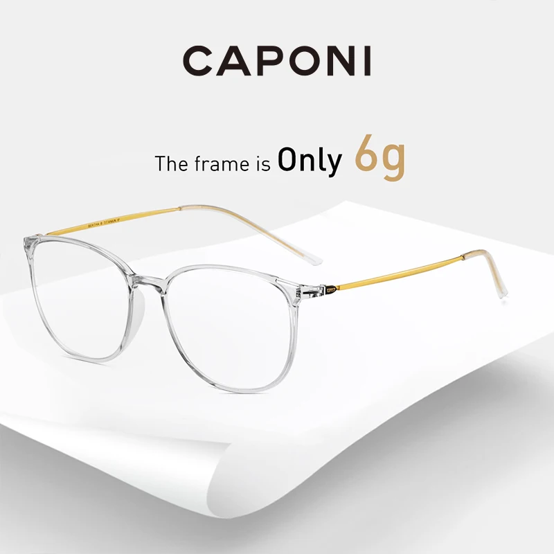 CAPONI Transparent Glasses Frame Women Fashion Round Glasses Super Light Eyeglasses Blue Ray Protect Support Prescription  JF520