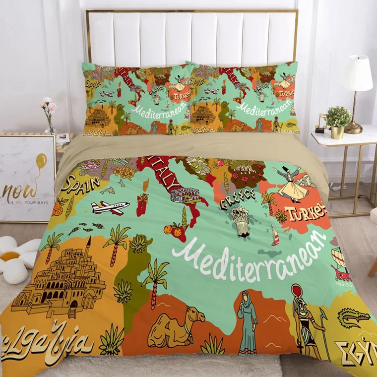 Comforter Bedding Sets Euro Double 3D Duvet Cover Set Blanket/quilt Cover and Pillowcase 220*240 King Queen Bed set world map