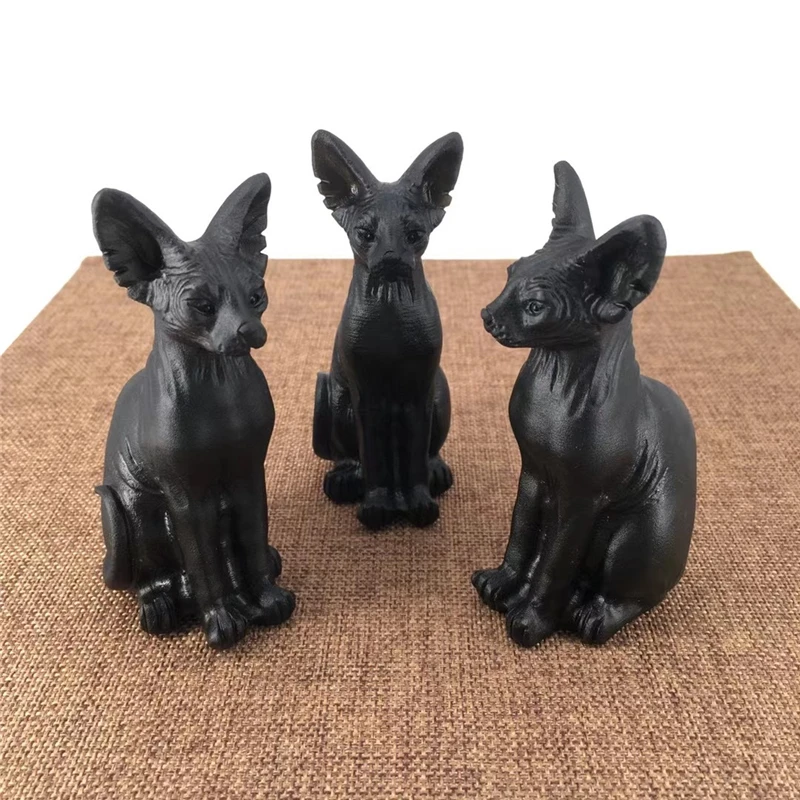 

Natural Obsidian Crystal Cat Carved Animal Cat Crystal Figurines Room Decor Feng Shui Healing Crystals Reiki Gift 1pcs