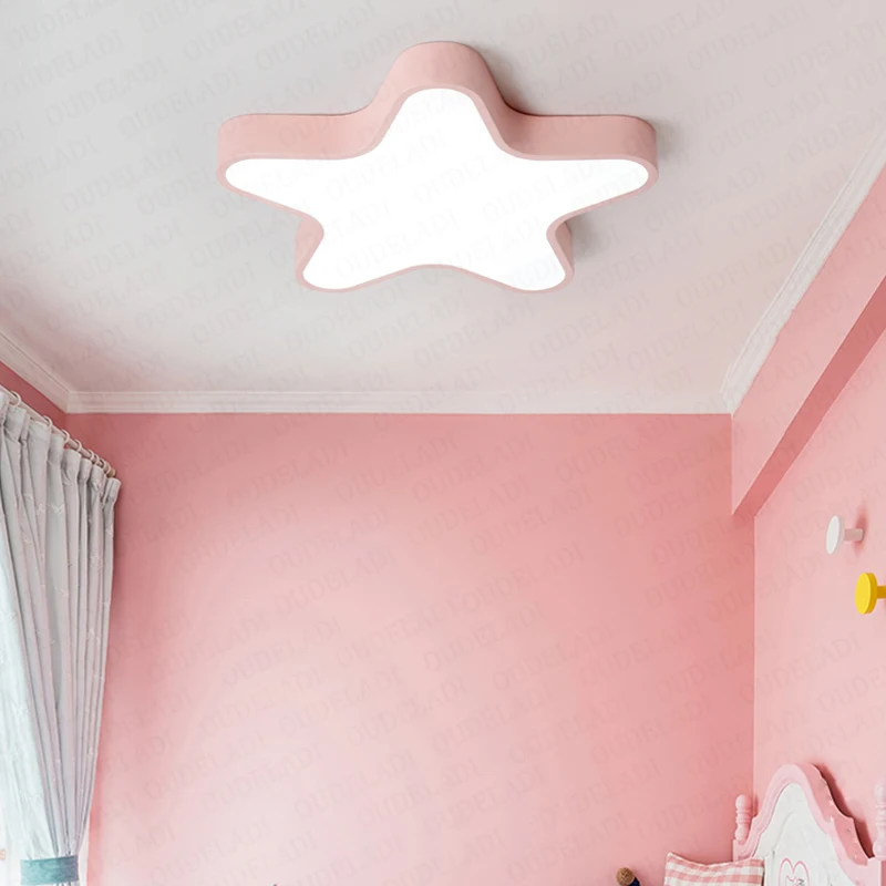 Imagem -03 - Modernas Luzes de Teto Led para Bebês Luz de Berçário Estrela Rosa e Azul Luminárias para Crianças Quarto de Criança Meninas e Meninos