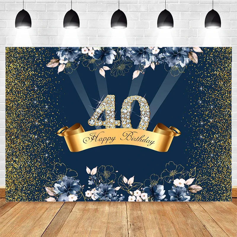 

Adult Birthday Photography Background Diamond Flowers Gold Glitter Decoration Props Cake Crush Photo Backdrop Custom Banner