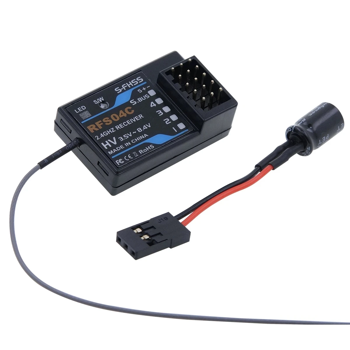 RFS04C 2.4Ghz S-FHSS Compatible 4 Channels and SBUS HV RC Car Receiver Module RX for TX Futaba 4PX, 7PX, 4PV, 3PV etc.