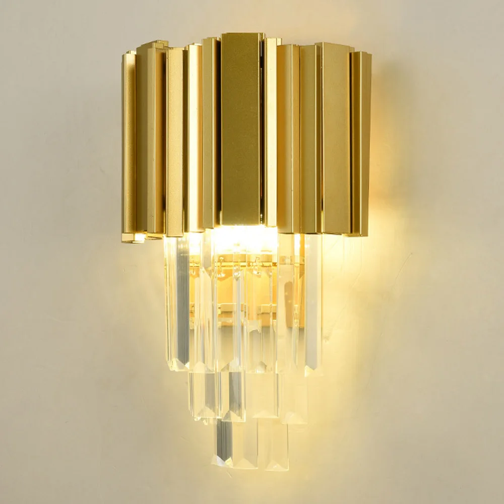 Royal Luxury Crystal Bedroom Wall light Modern Golden Base Bathroom Wall Sconces Corridor Hallway Washroom Wall Lamp