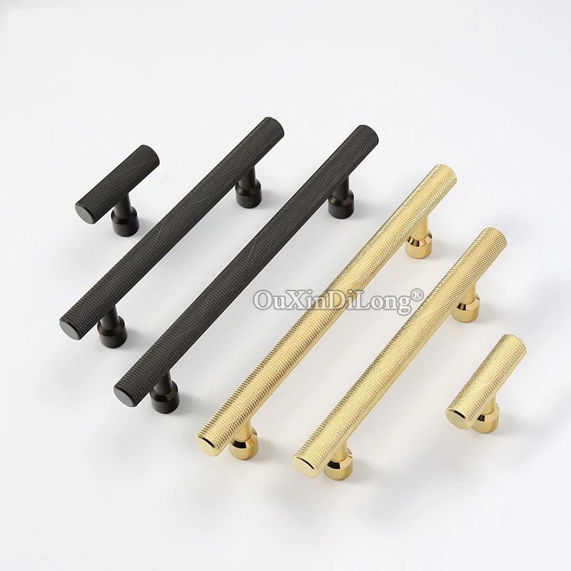 10PCS Knurled/Stripe Brass Furniture Handles Cupboard Wardrobe Pulls Cloakroom Bedside Cabinet Drawer Knobs Shiny Gold GF746