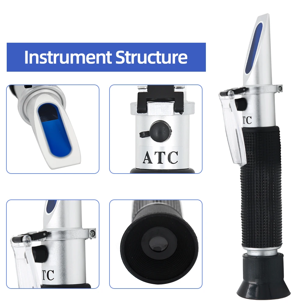 Handheld 0-90% Sugar Refractometer Brix Refratometro for Food Content Fruit Juice Liquids ATC Measurement Tool