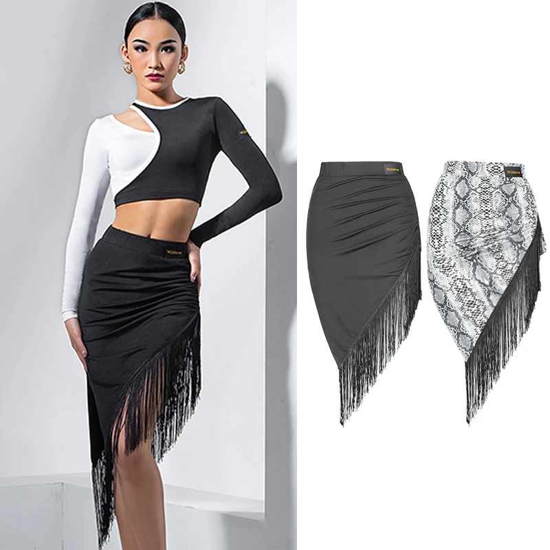 Sexy Latin Dance Skirt Women Drawstring Fringe Skirt Cha Cha Samba Salsa Performance Clothes Practice Skirt Costume DNV14524