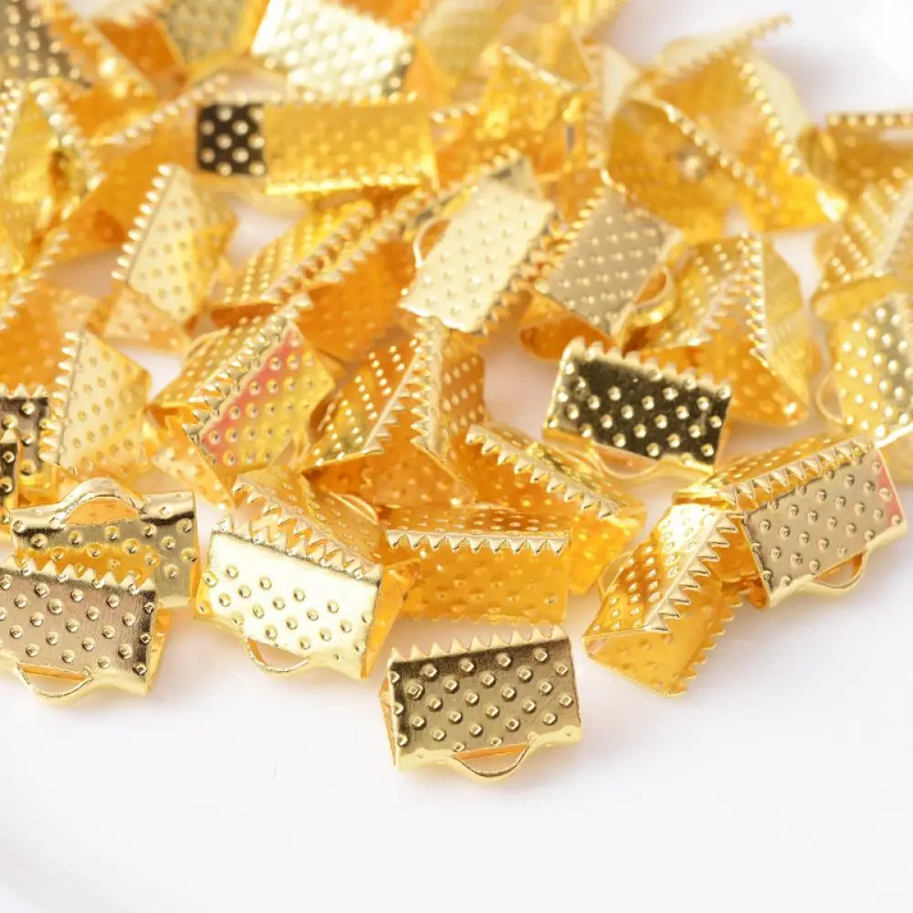 100 pz/borsa 8/10mm perline a crimpare Cove catenacci tappi terminali corda nastro in pelle Clip pieghevole connettori forniture per gioielli fai da te