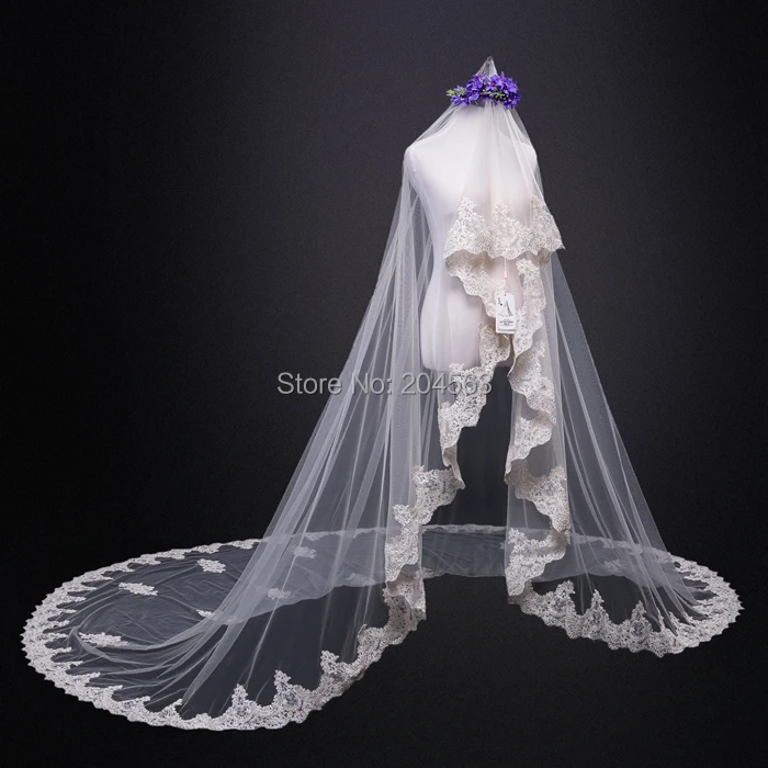 

Luxury One-Layer Lace Wedding Bridal Veils Cathedral Veil for Bride with Appliques Wedding Accessorries