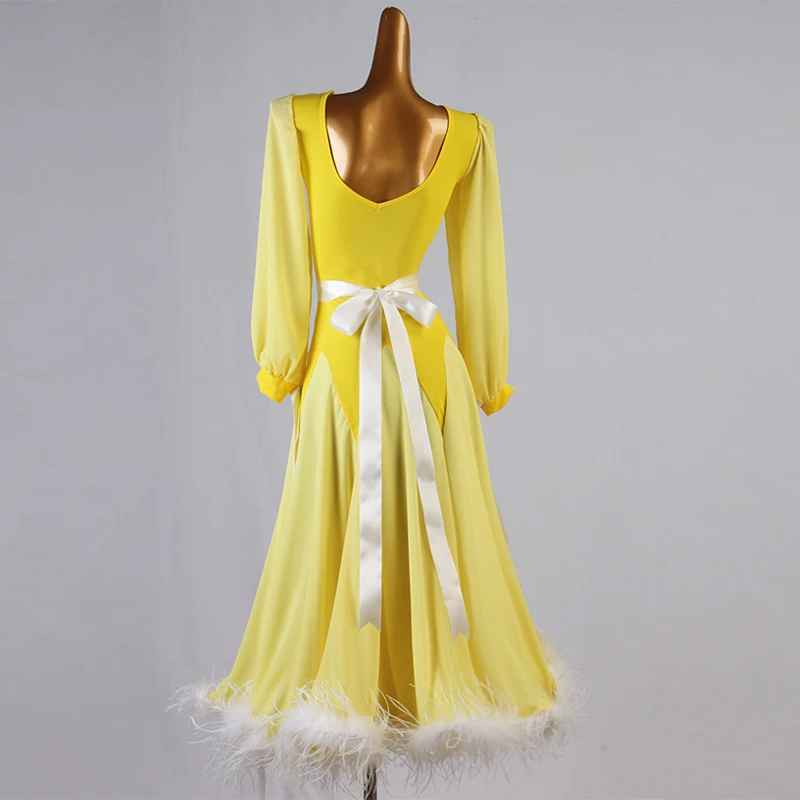 Ballroom dance dress ballroom dance competition dresses yellow Modern Waltz Tango Dance Dress ostrich feather dance dress