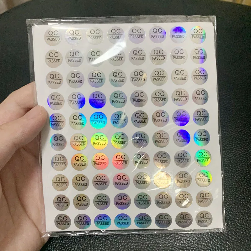 10Mm Ronde 800Pcs Qc Voorbij Hologram Laser Huisdier Papier Label Product Certificering Stickers Gratis Verzending