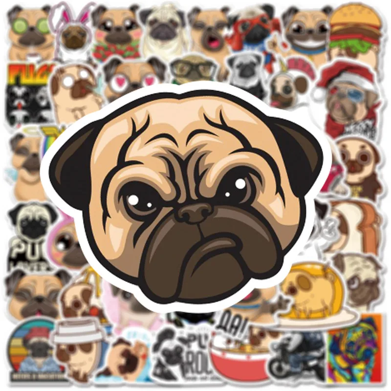 50pcs Funny Pug Dog Graffiti Stickers Waterproof 3D Fashion Laptop Windows Motorcycle Surfboard Car Decals