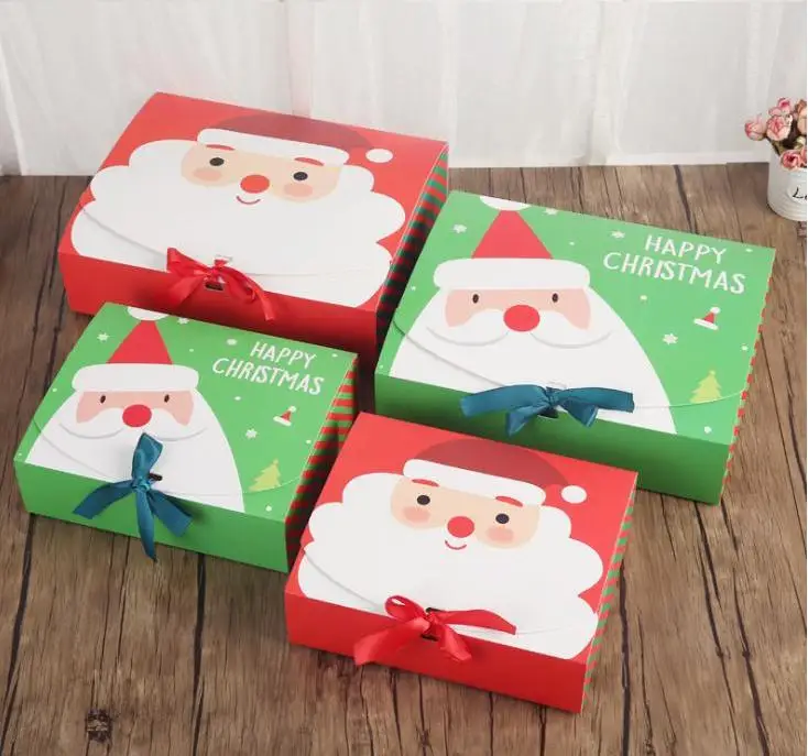 

Christmas Eve Big Gift Box Santa Claus Fairy Design Kraft Present Party Favor Box Red Green Gifts Package Boxes SN1139