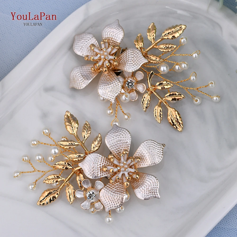 YouLaPan X27 A Pair Flower Buckle for Wedding Shoes Women High Heel Shoes Clips Alloy Leaves Bridal Shoe Clip Decoration