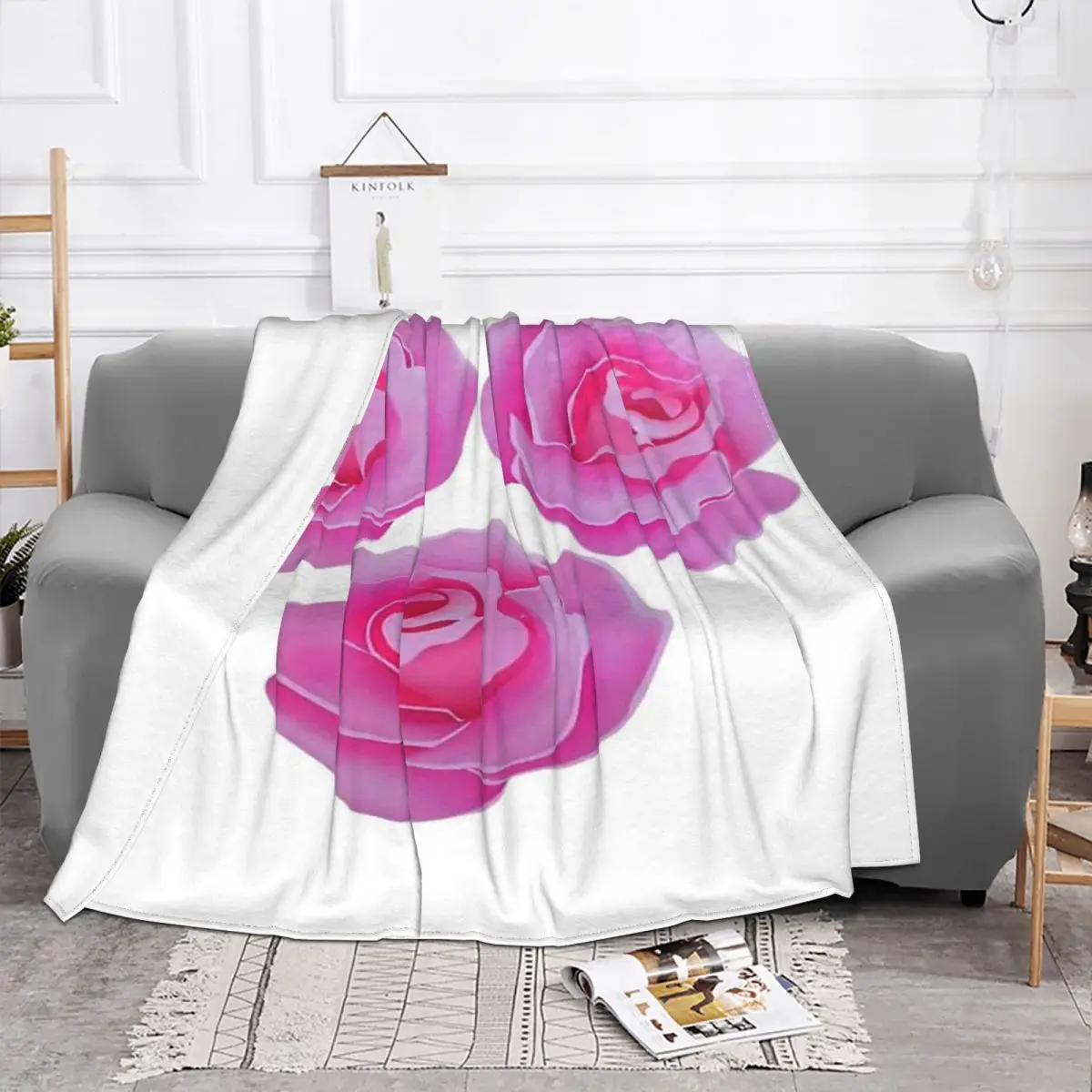 Manta a cuadros con capucha para cama, colcha con estampado de Peoney Roses, hermoso, tres rosas