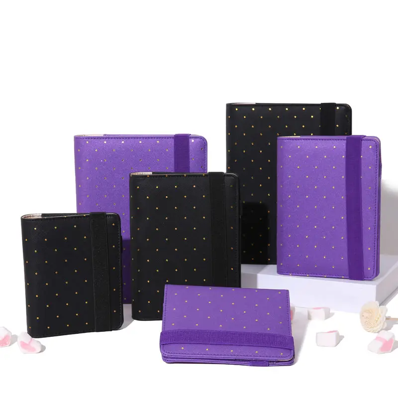 

Purple Gold Dot A6 PU Leather DIY Binder Notebook Cover Diary Agenda Planner Bullet Cover School Stationery