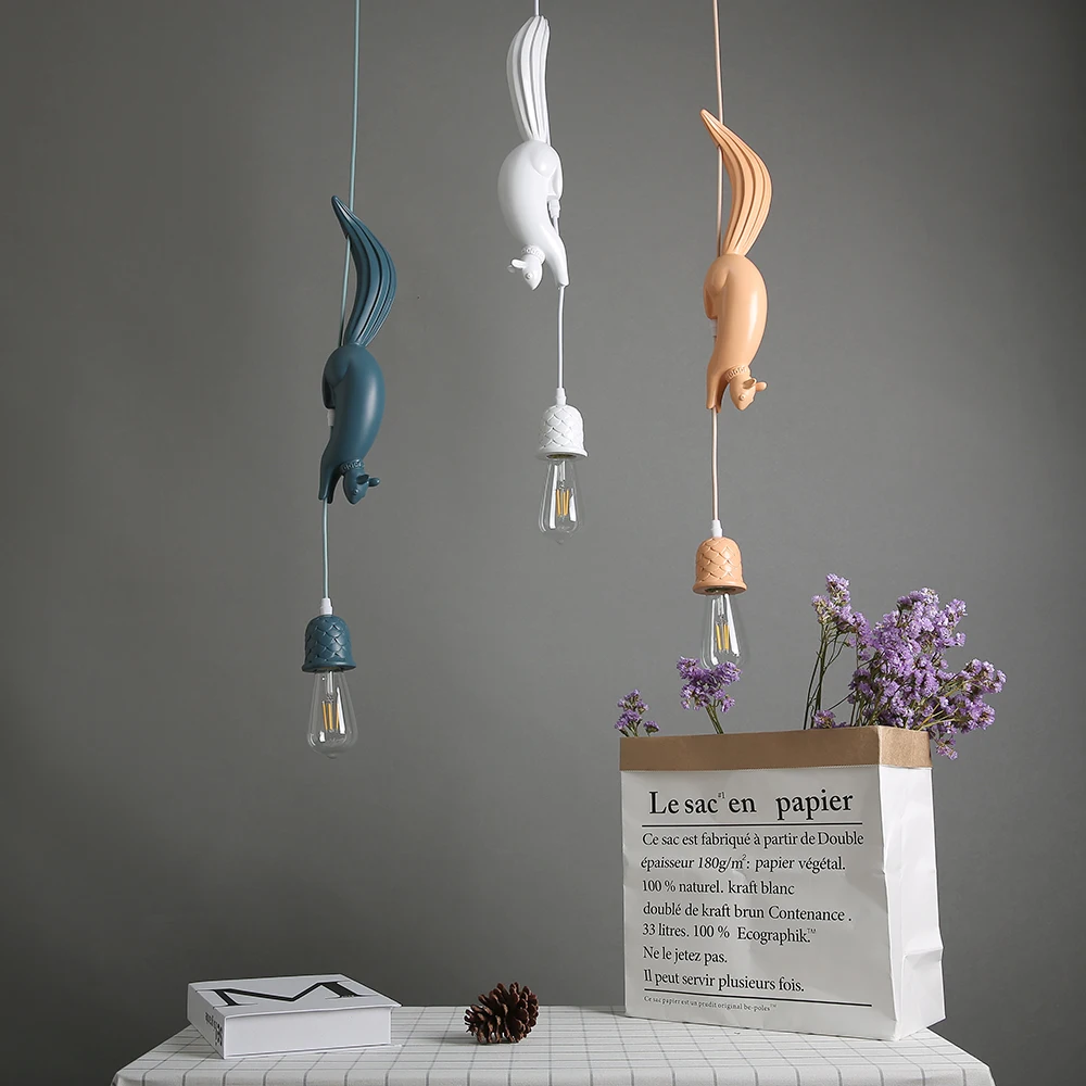 Hanglamp Squirrel Shape Nordic Resin animal Pendant Light LED Indoor decor Hanging Lamp For Dining Room Living Room Kids Room