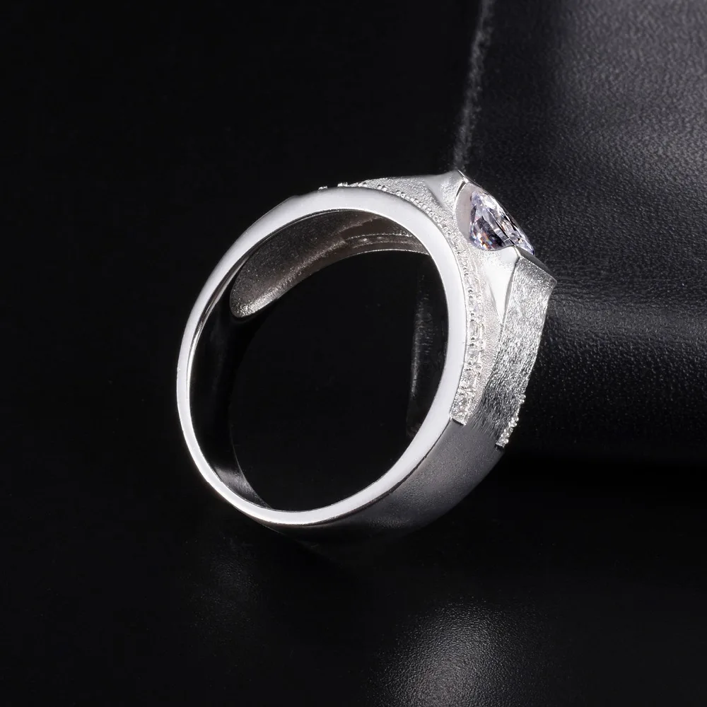 Real Solid 100% 925 Sterling silver Rings Wedding Jewelry for Men Luxury Round cut 1.2ct Simulated Diamond Ring US Size 8-13