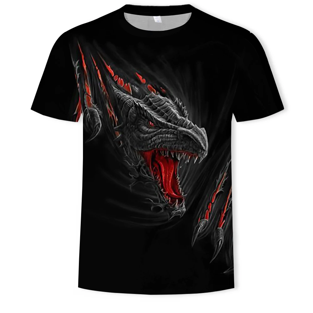 

2020 Men's Tshirt Fashion Top Horror Shirt 3D Printed Tshirts With Flame Dragon Pattern Summer Short Sleeve For StreetwearMale