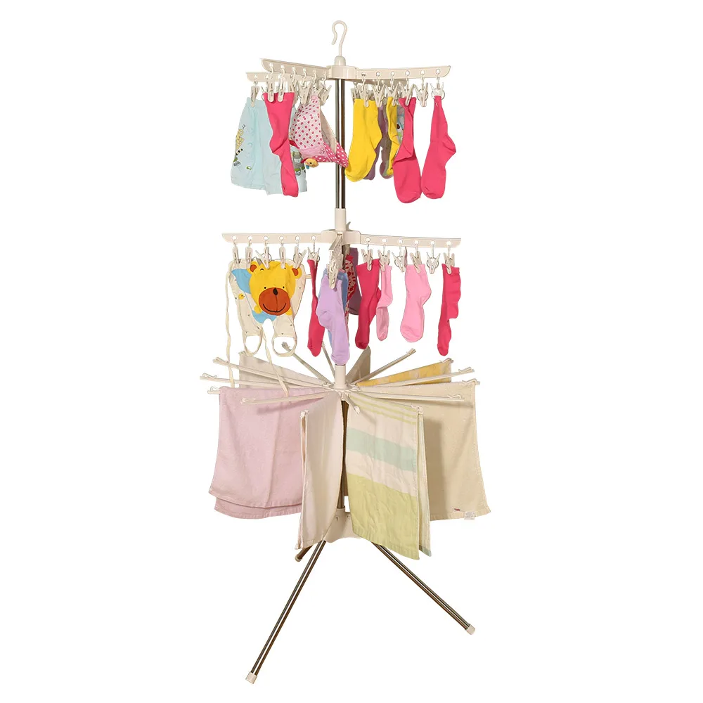 

3 Tiers Foldable Standing Baby Clothes Drying Rack Underwear Socks Laundry Hanger with Clips Towel Bars for Balcony DQ0973-5