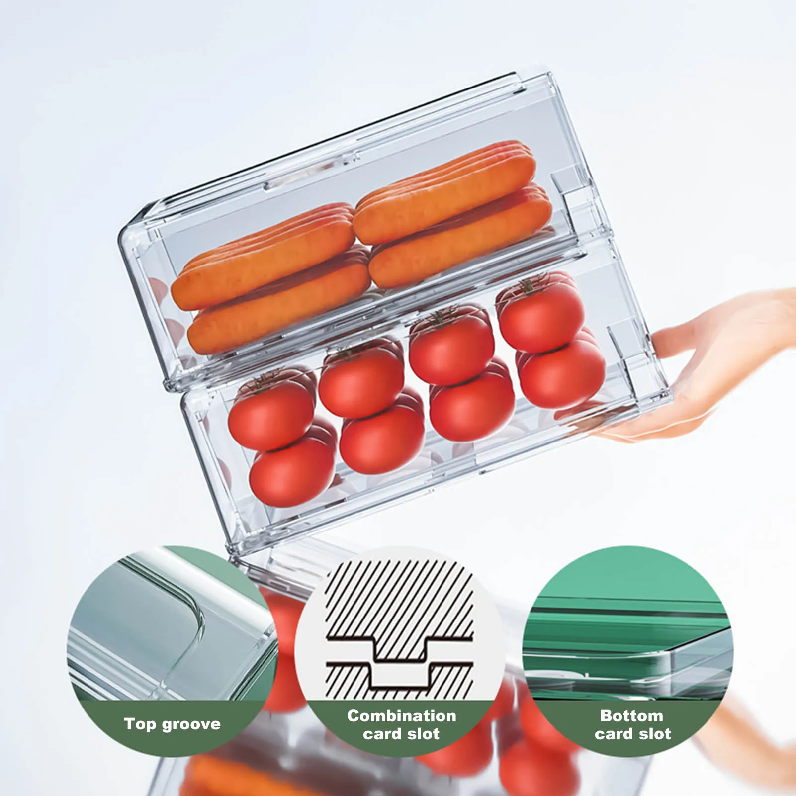 Refrigerator Food Storage Containers Cutout Handle Clear Pantry Stackable Fridge Organizers Bins Airtight Container