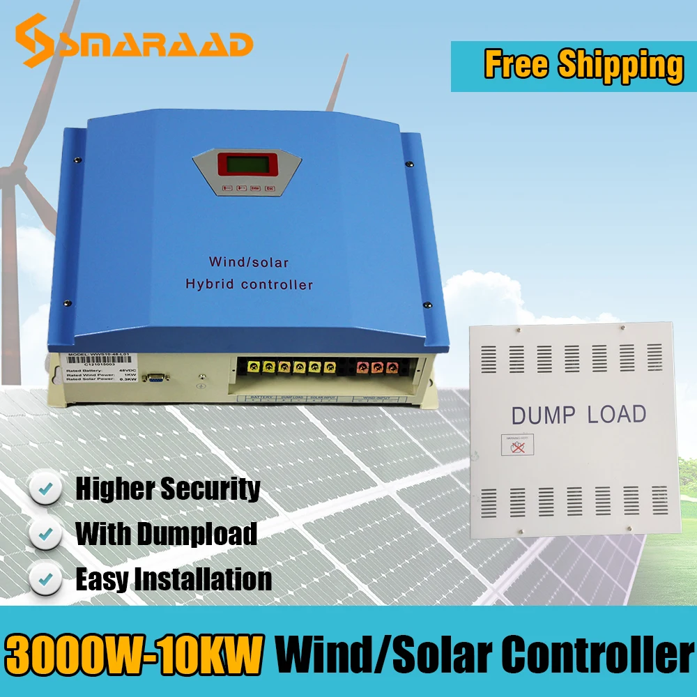 Hybrid Wind Solar PWM Controller With Dumpload 5000w 220 V Input Voltage LCD Display For Windmill And PV Panels High Efficiency